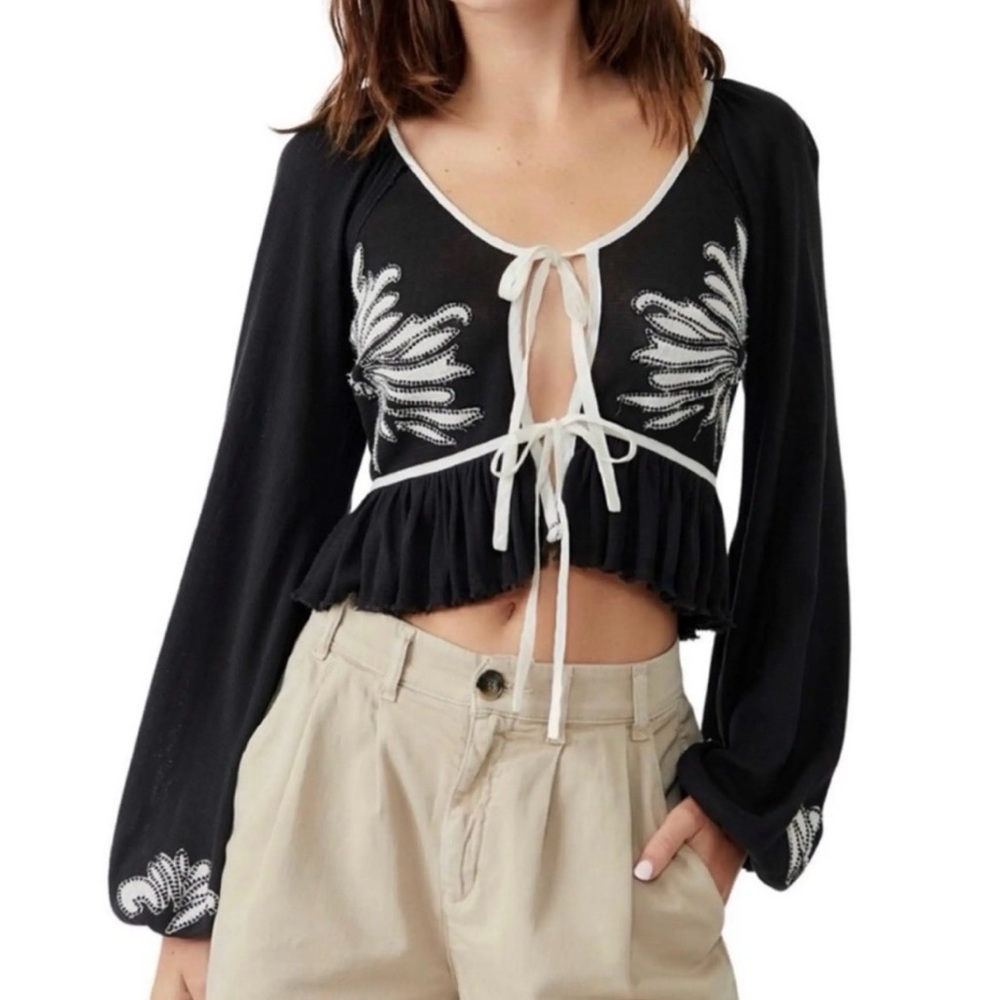 Free People Gauze Black Top